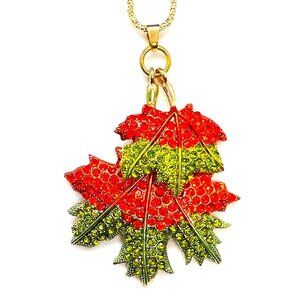 Orange & Green Maple Fall LEAVES Pendant Necklace